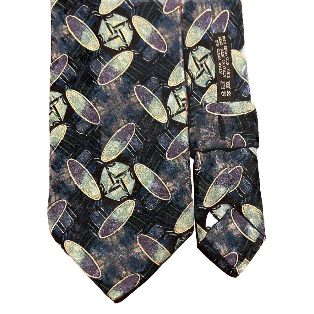Brioni Necktie Vintage Mens Multicolor Silk Abstract Italy Gold‎ Chain - Picture 8 of 13